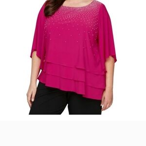 NEW ALE EVENINGS Women’s Size M Fuchsia Rhinestone Embellished Layered Blouse#37